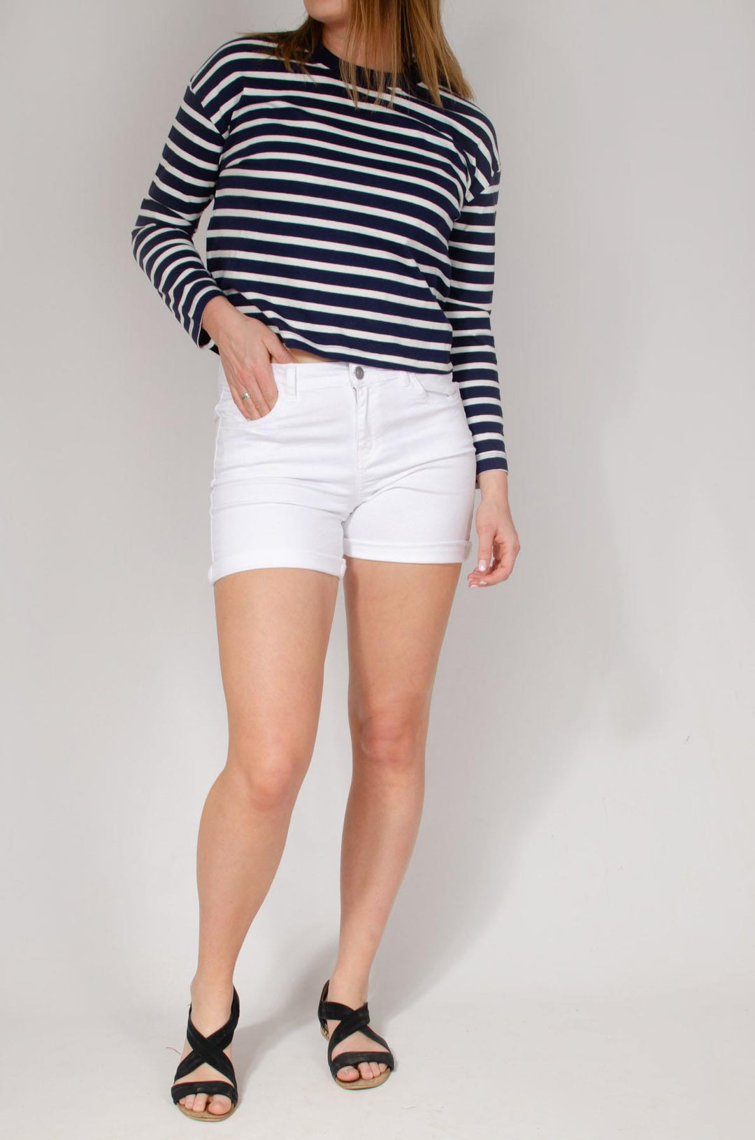 White Turn Hem Shorts