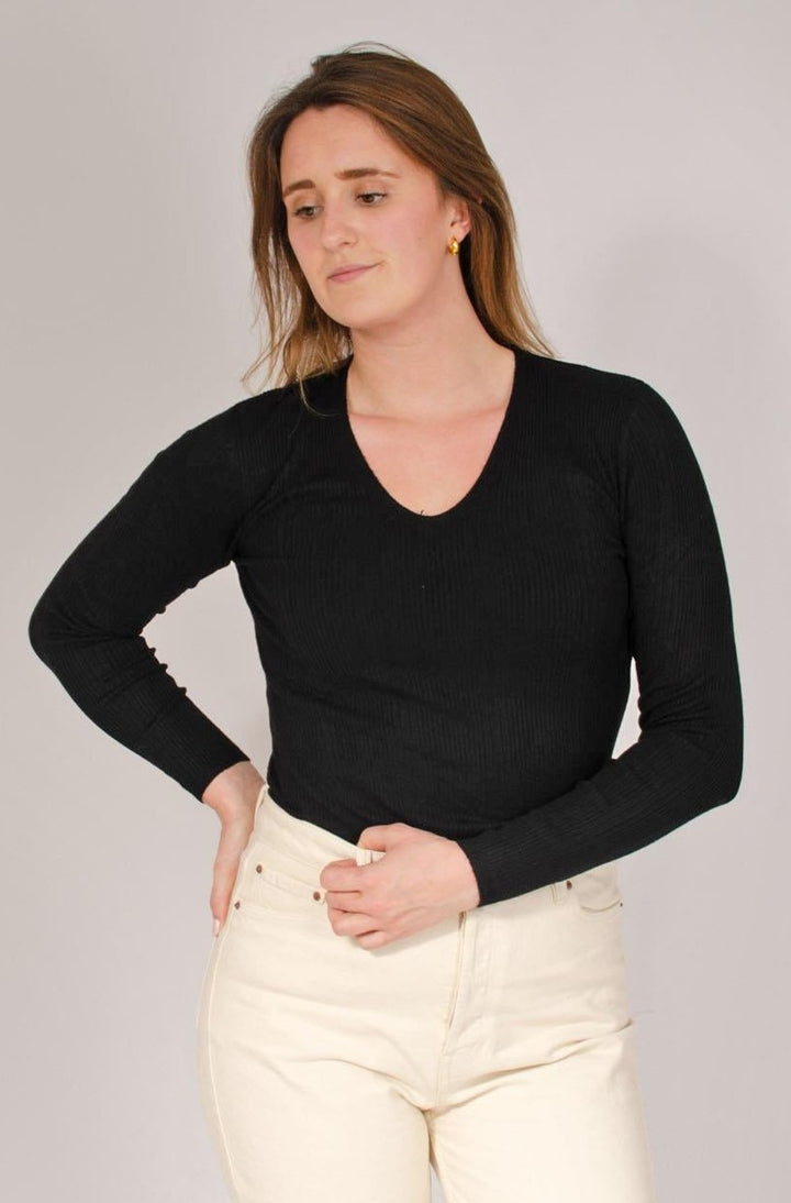 Ribbed V Neck Top