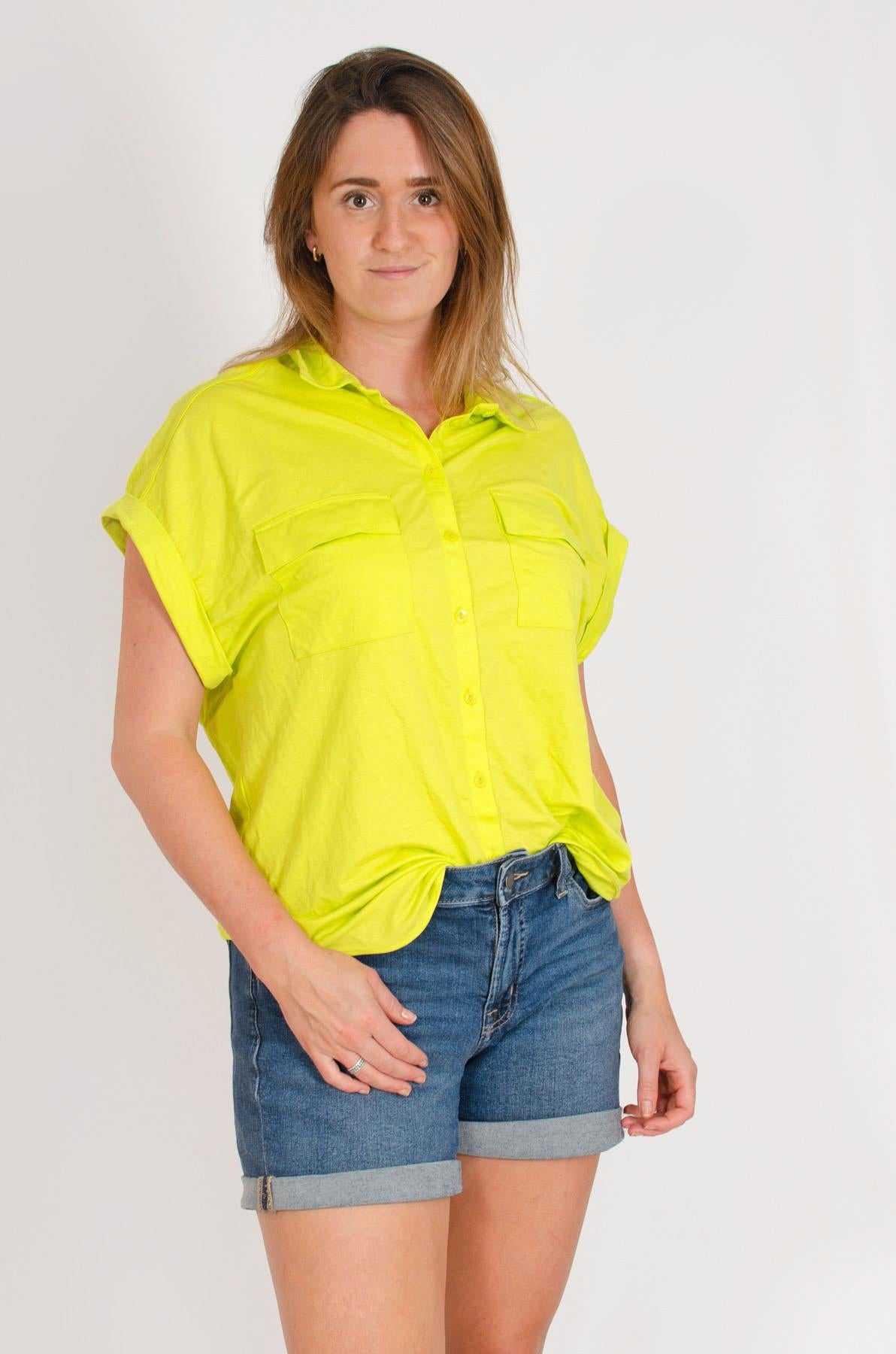 Short Roll Sleeve Pocket Top