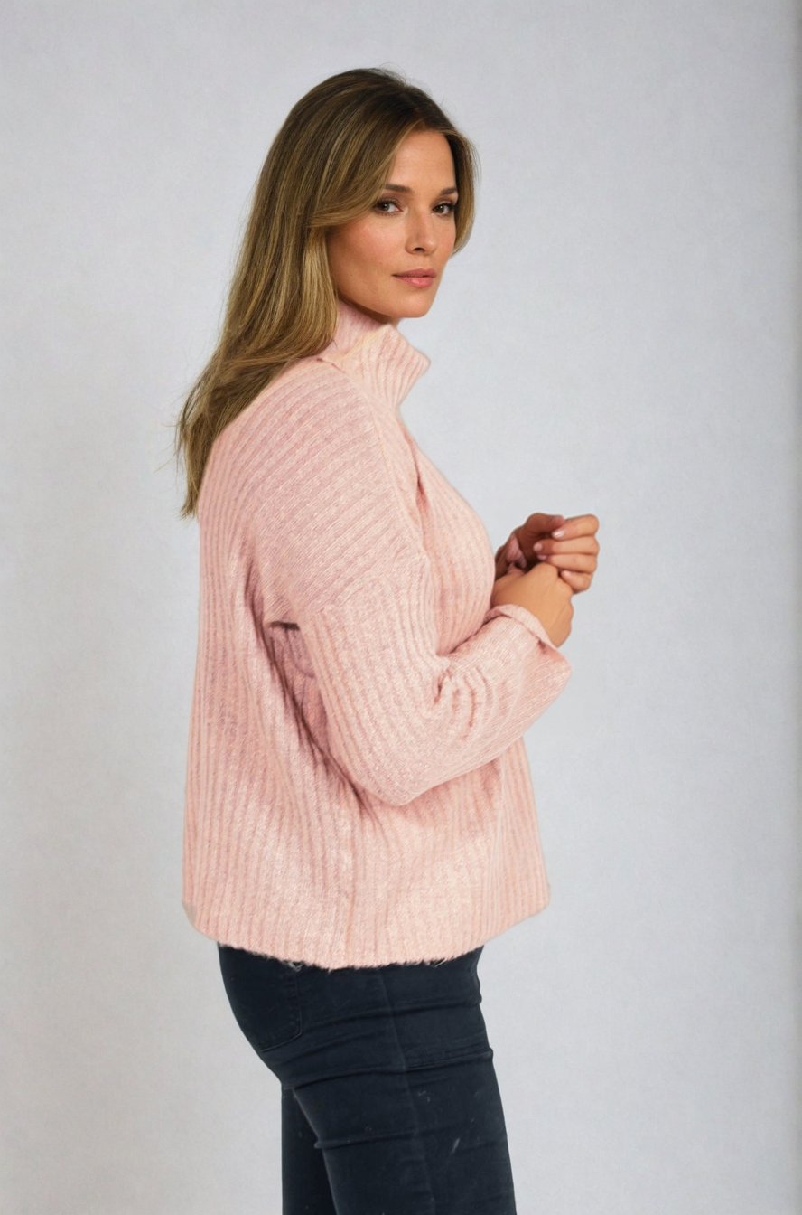 Cowl Roll Neck Ribbed Jumper