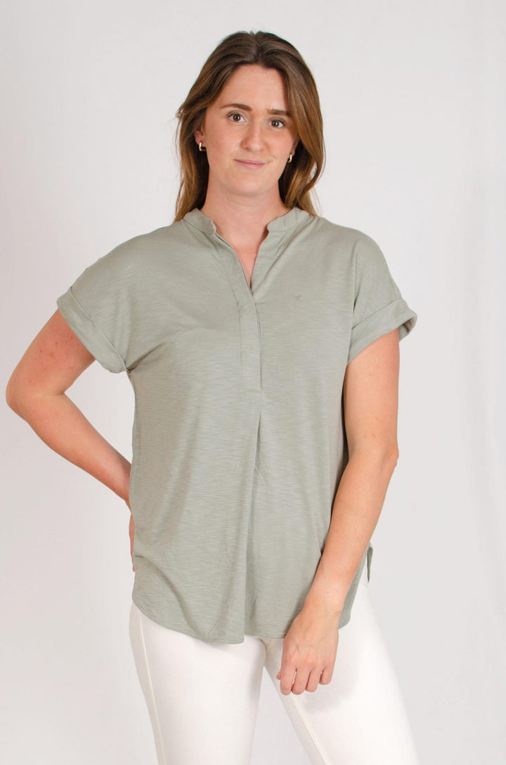 Pleat Front Short Sleeve Jersey Top