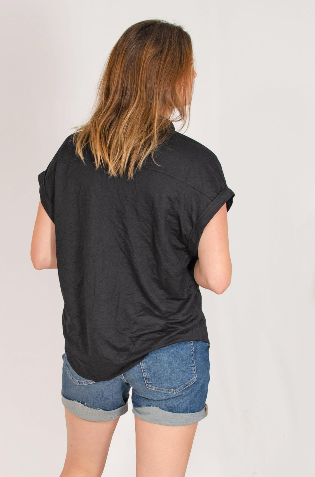 Short Roll Sleeve Pocket Top