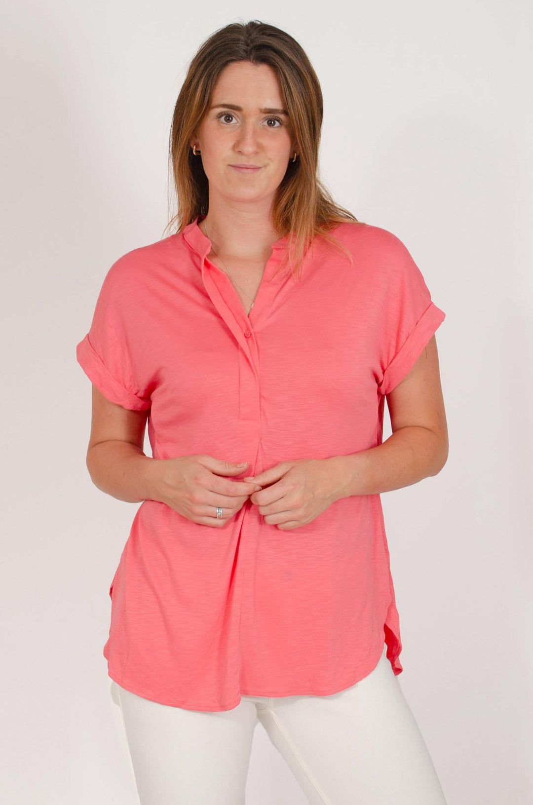 Pleat Front Short Sleeve Jersey Top