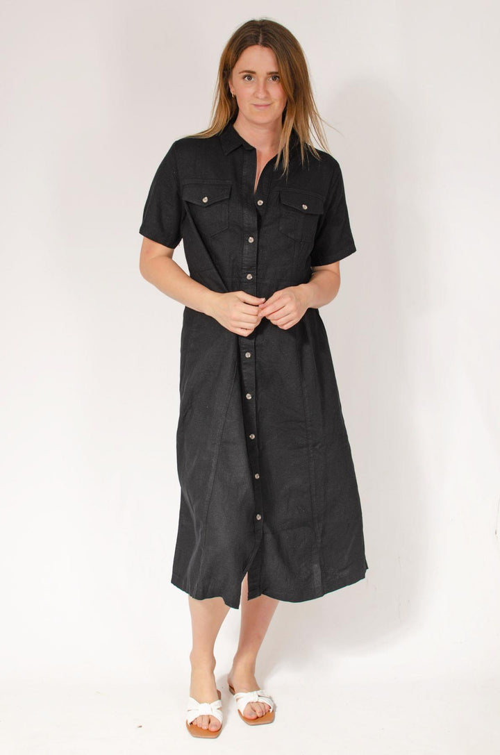 Linen Blend Button Down Dress