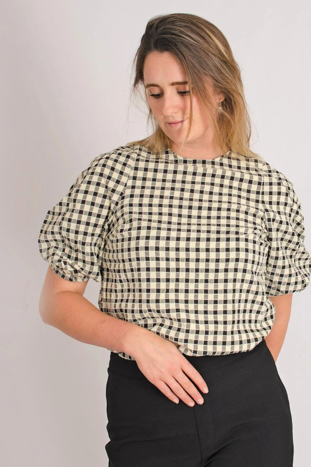 Check Puff Sleeve Top