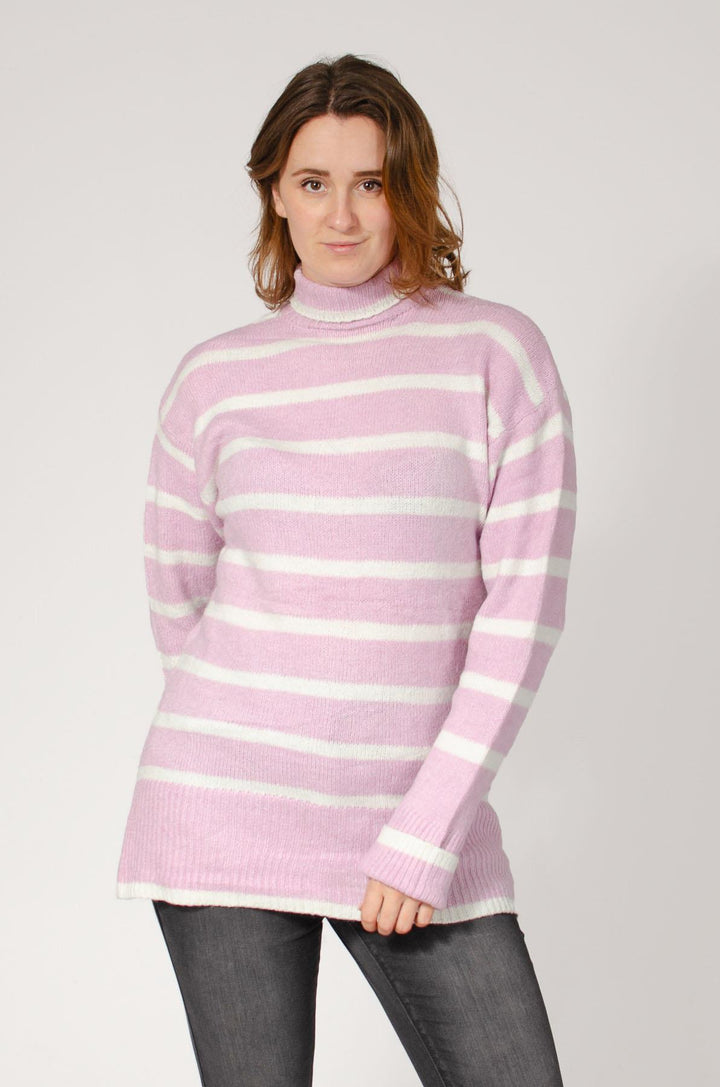 Longline Striped Roll Neck Jumper