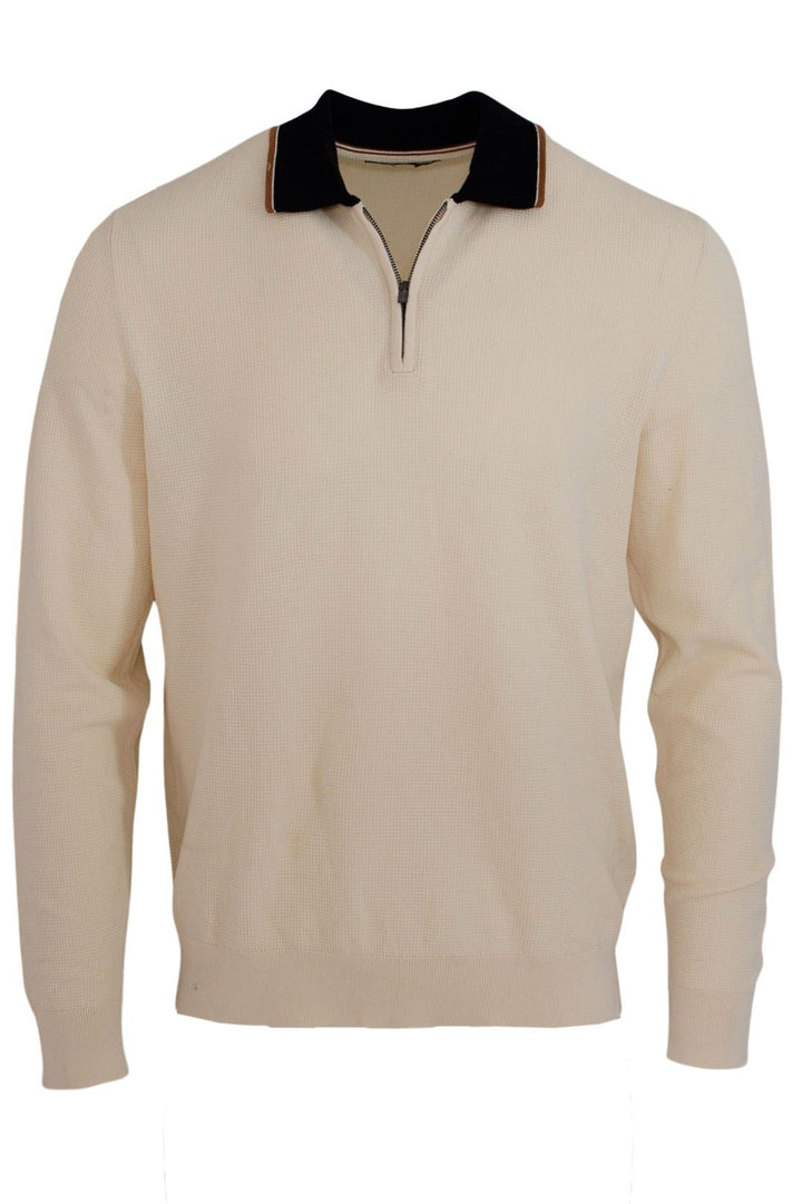 Mens Contrast Collar Cotton Long Sleeve Polo