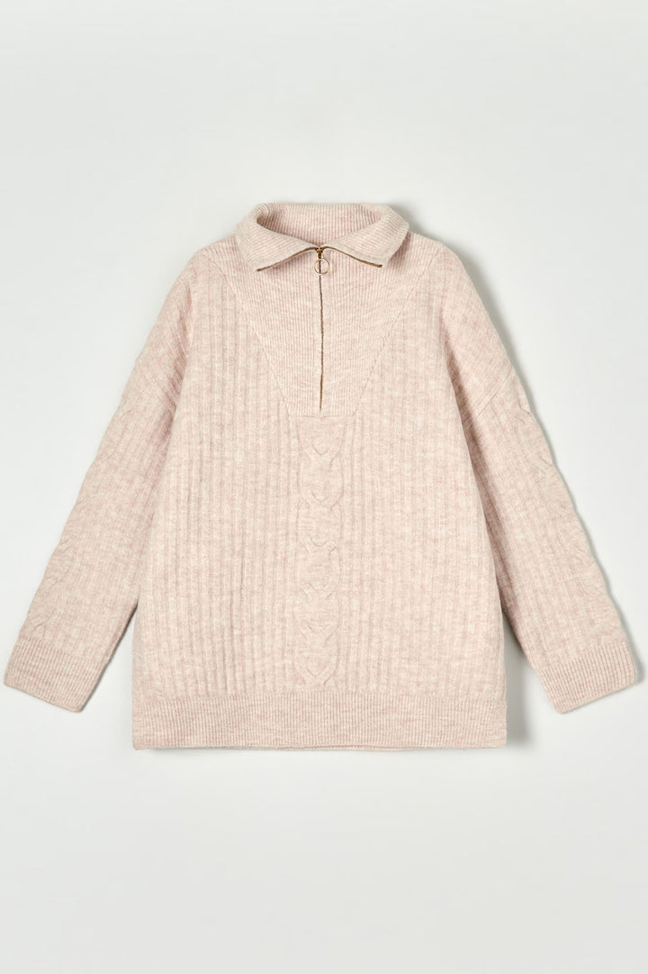 Zip Neck Soft Cable Knit Jumper