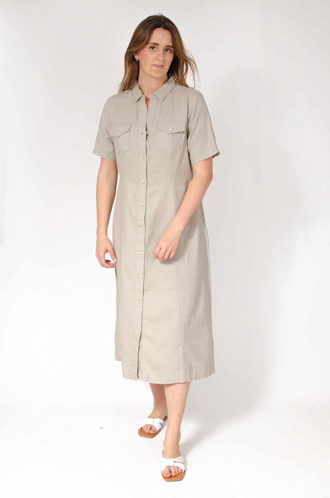 Linen Blend Button Down Dress