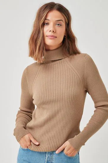 Ribbed Polo Neck Top