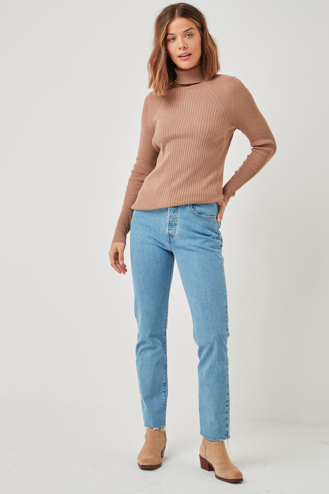 Ribbed Polo Neck Top