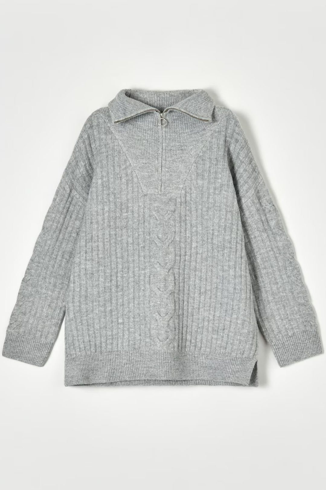 Zip Neck Soft Cable Knit Jumper