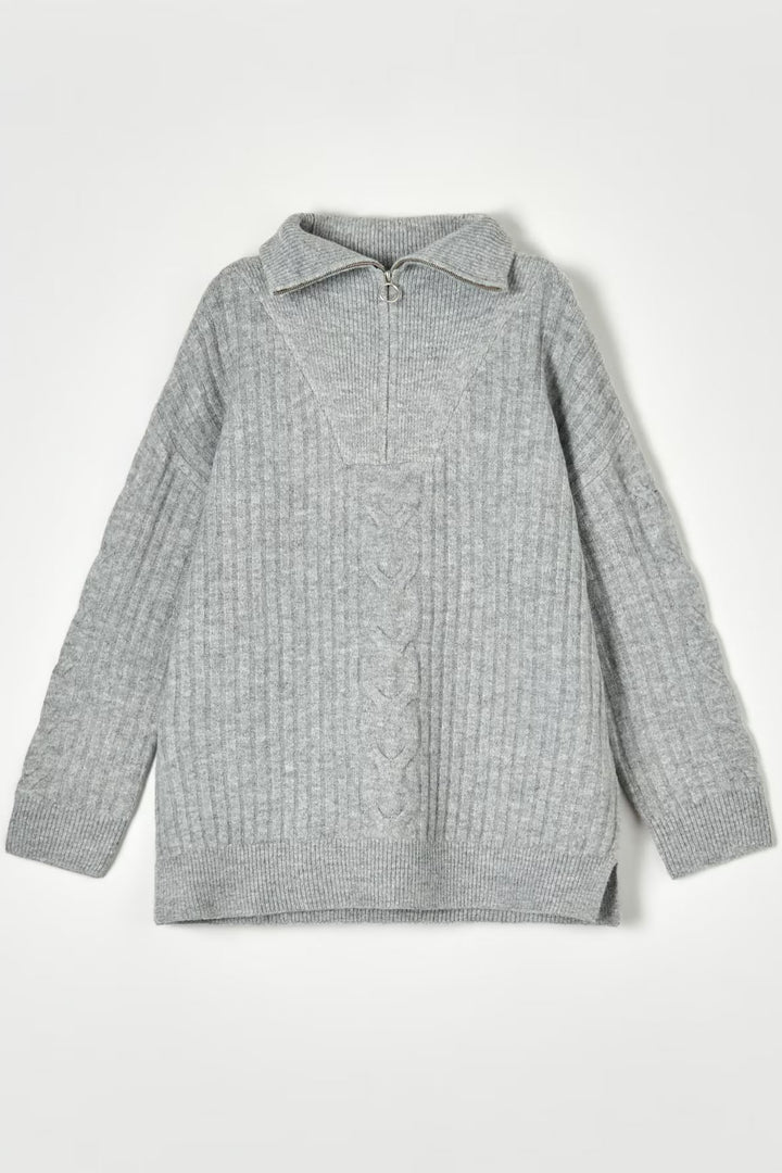 Zip Neck Soft Cable Knit Jumper