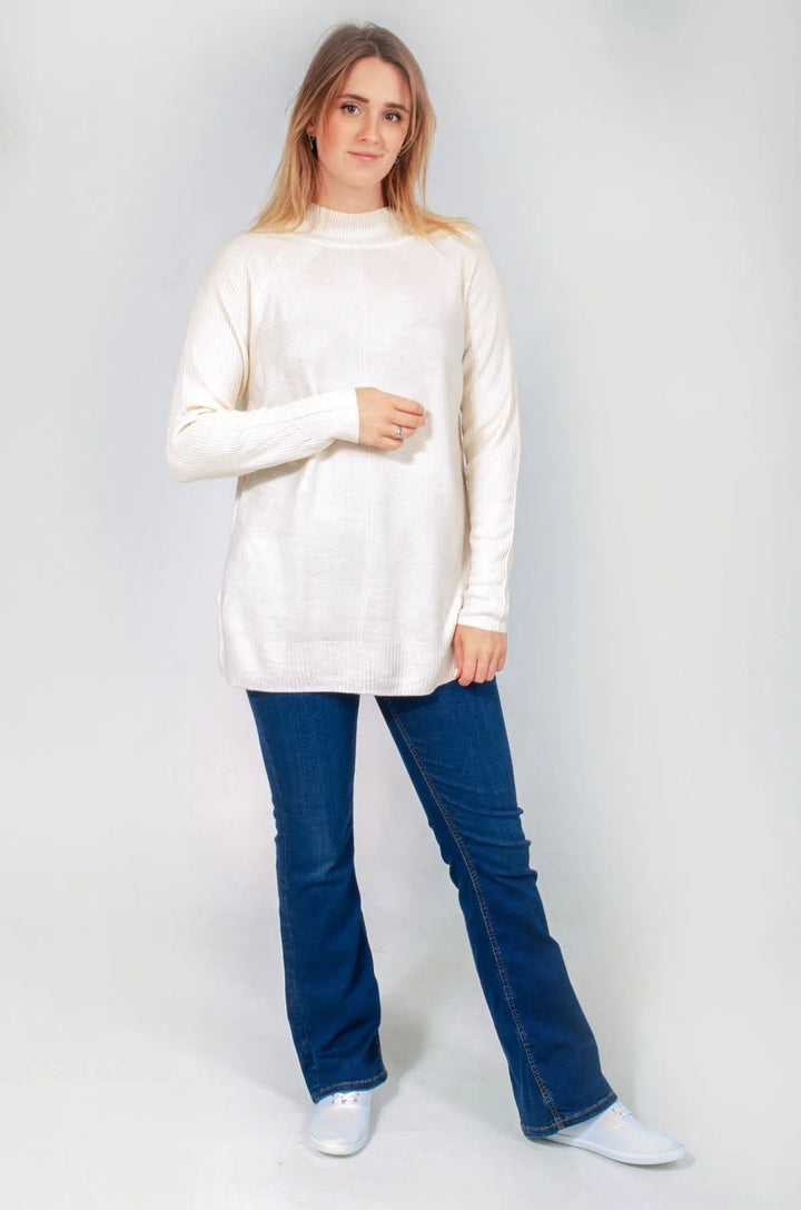 Ribbed Stand Neck Swing Jumper