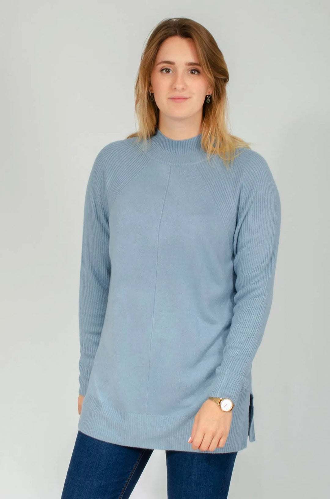 Ribbed Stand Neck Swing Jumper