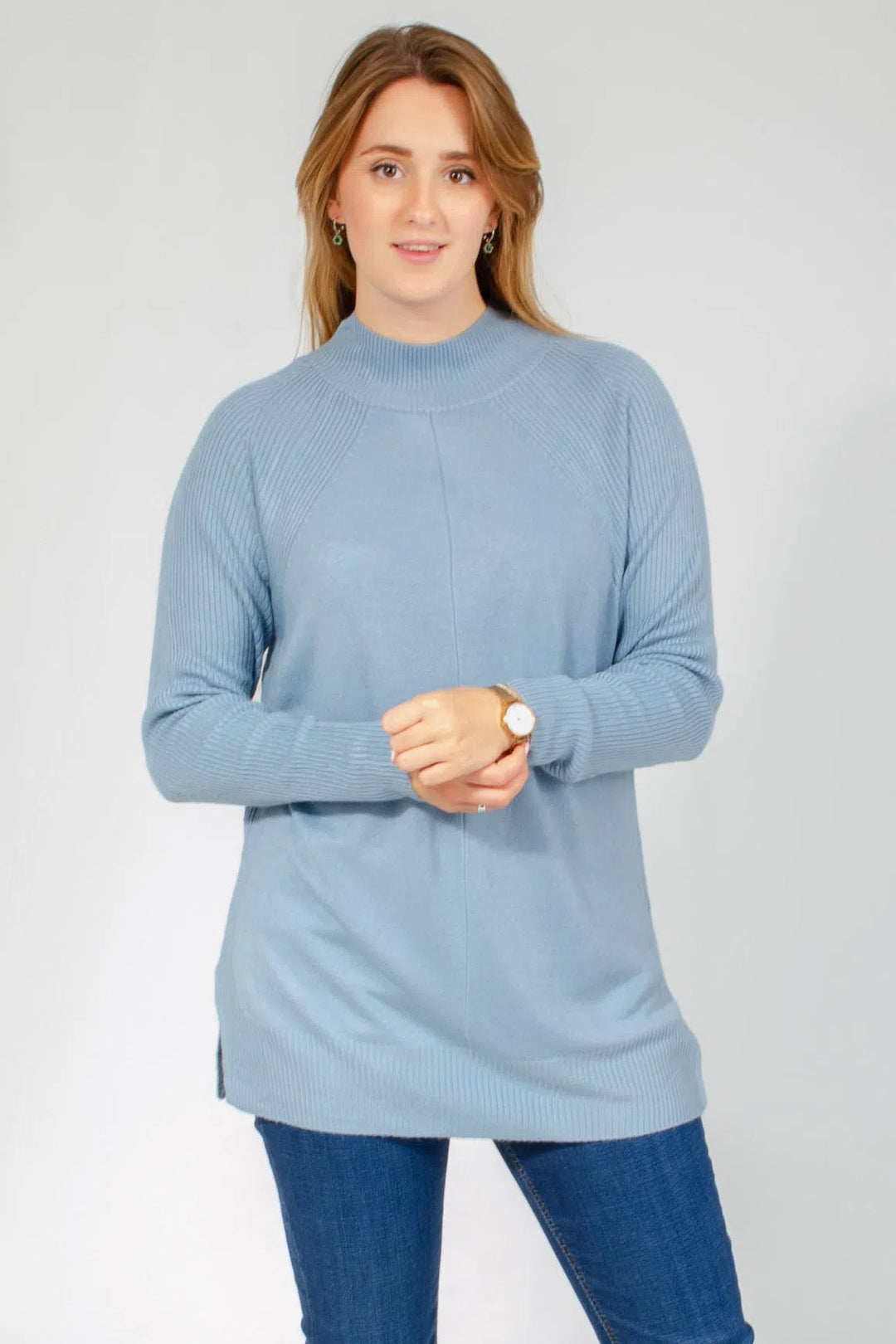 Ribbed Stand Neck Swing Jumper