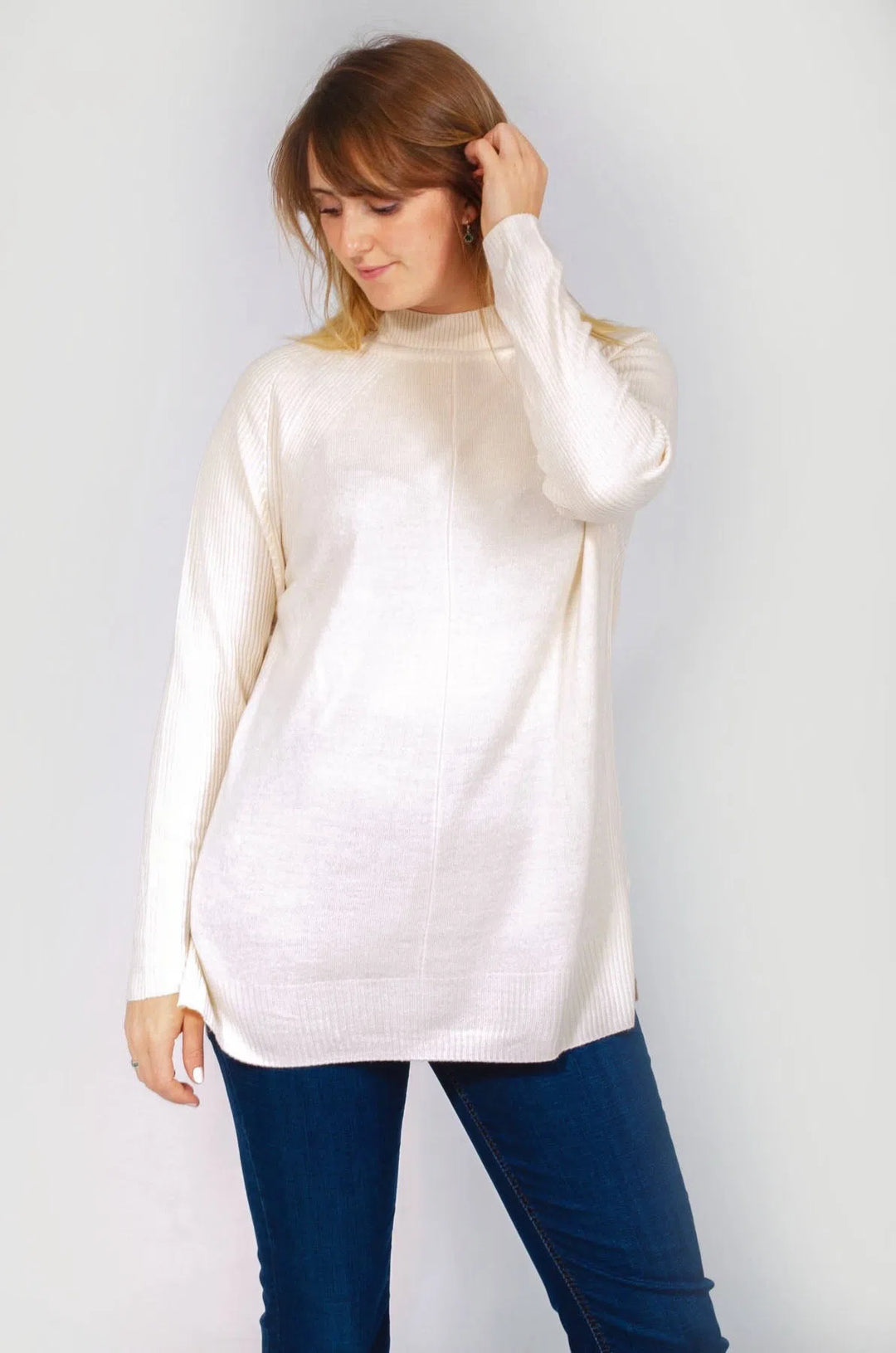 Ribbed Stand Neck Swing Jumper