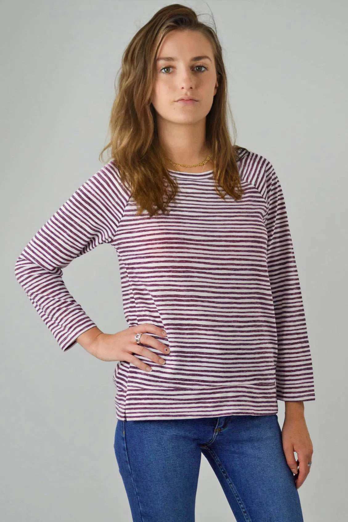 Wavy Striped Boat Neck Top