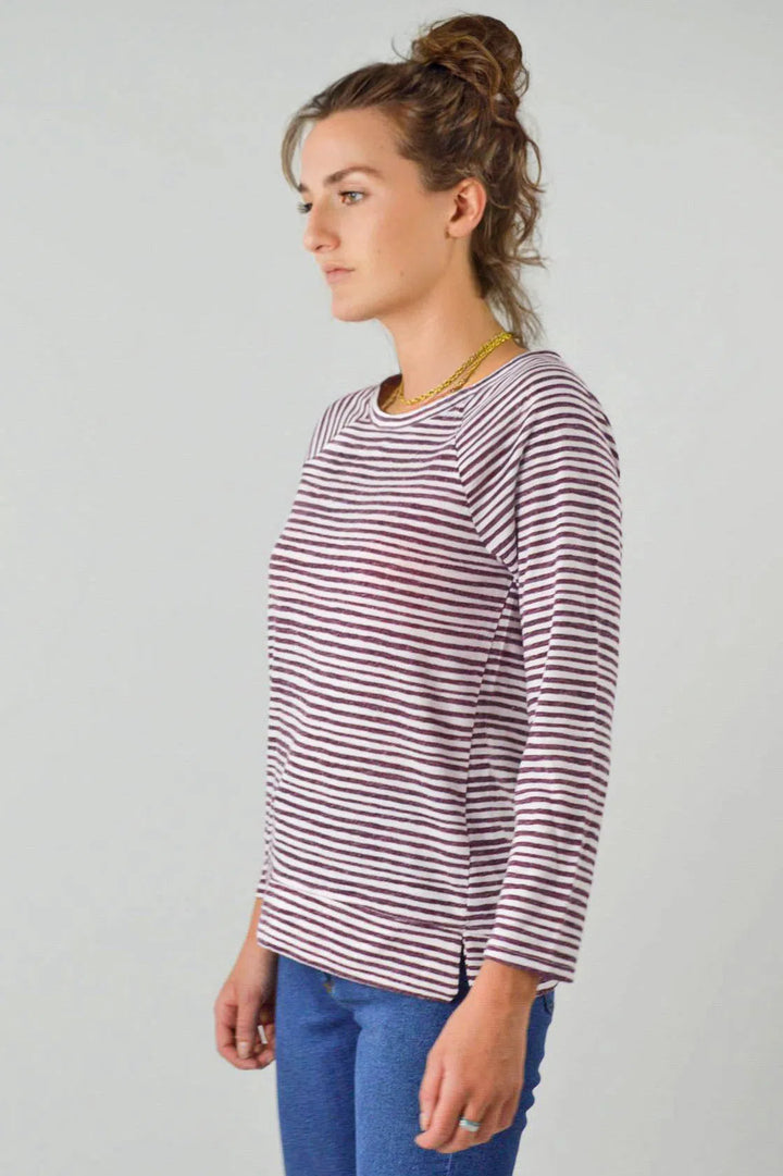 Wavy Striped Boat Neck Top