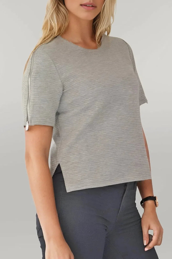 Zip Shoulder Ribbed T-Shirt