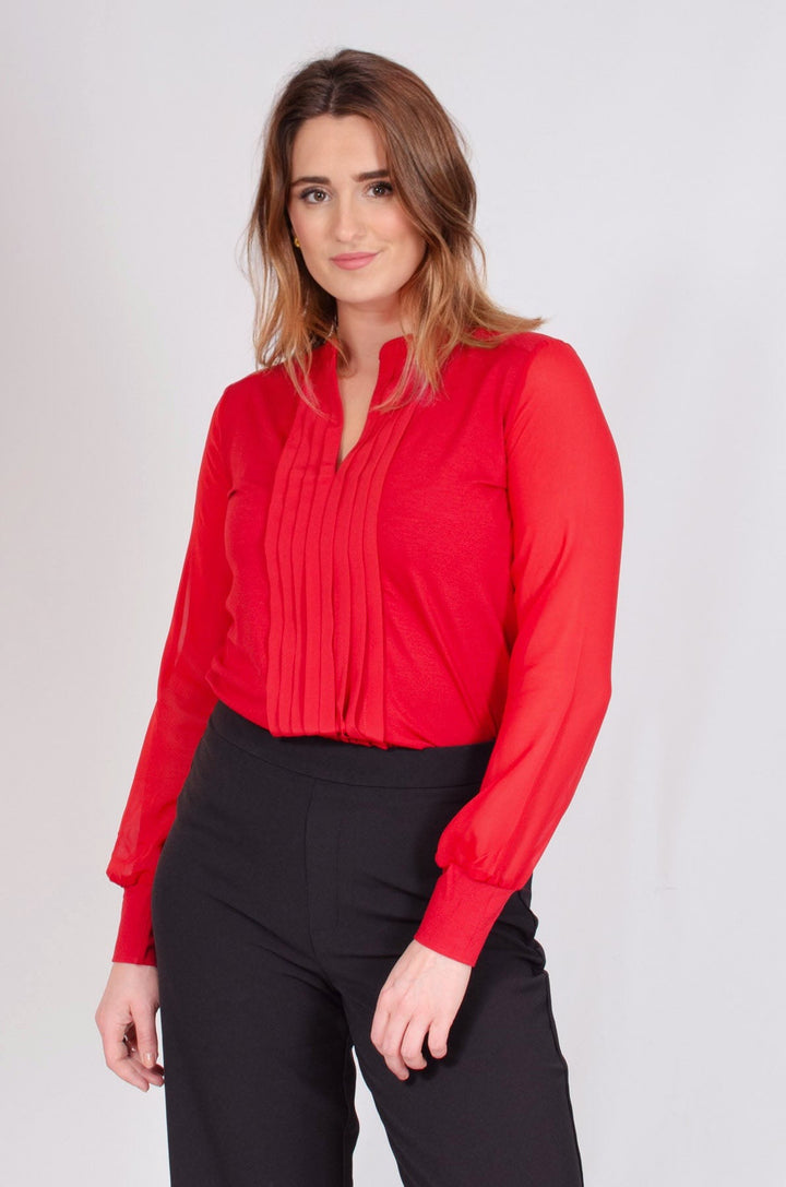 'Darcey' Red Pleat Front Top