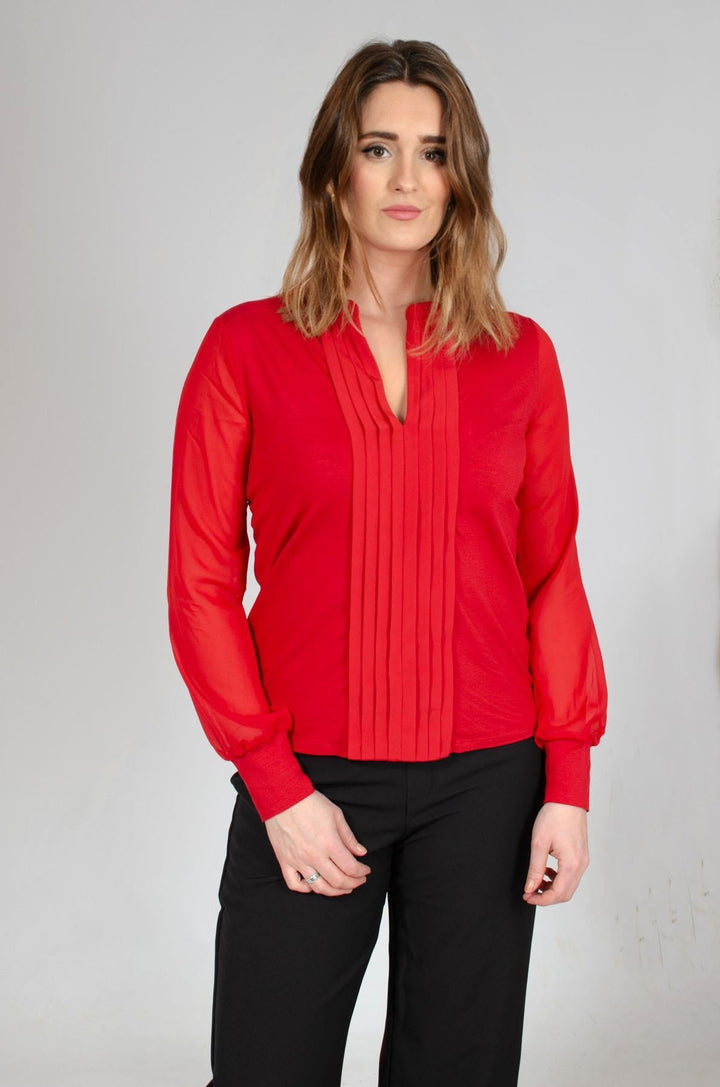 'Darcey' Red Pleat Front Top