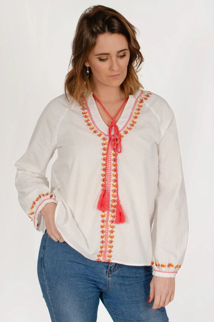 Embroidered Kaftan Tassle Top