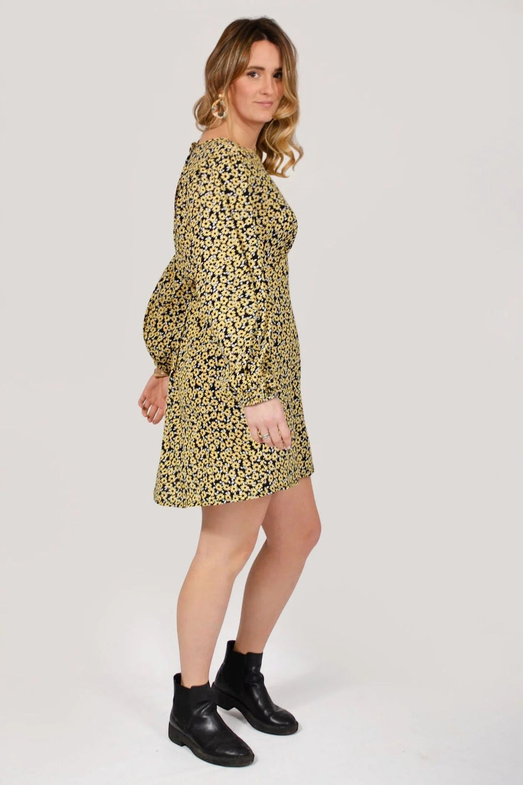 Sunflower Print Long Sleeve Dress