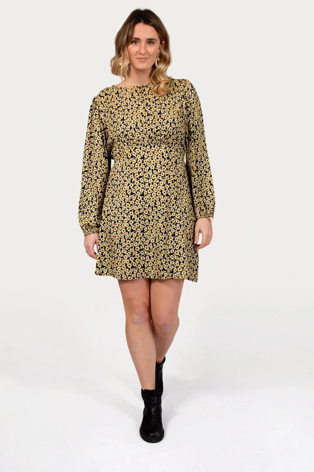 Sunflower Print Long Sleeve Dress