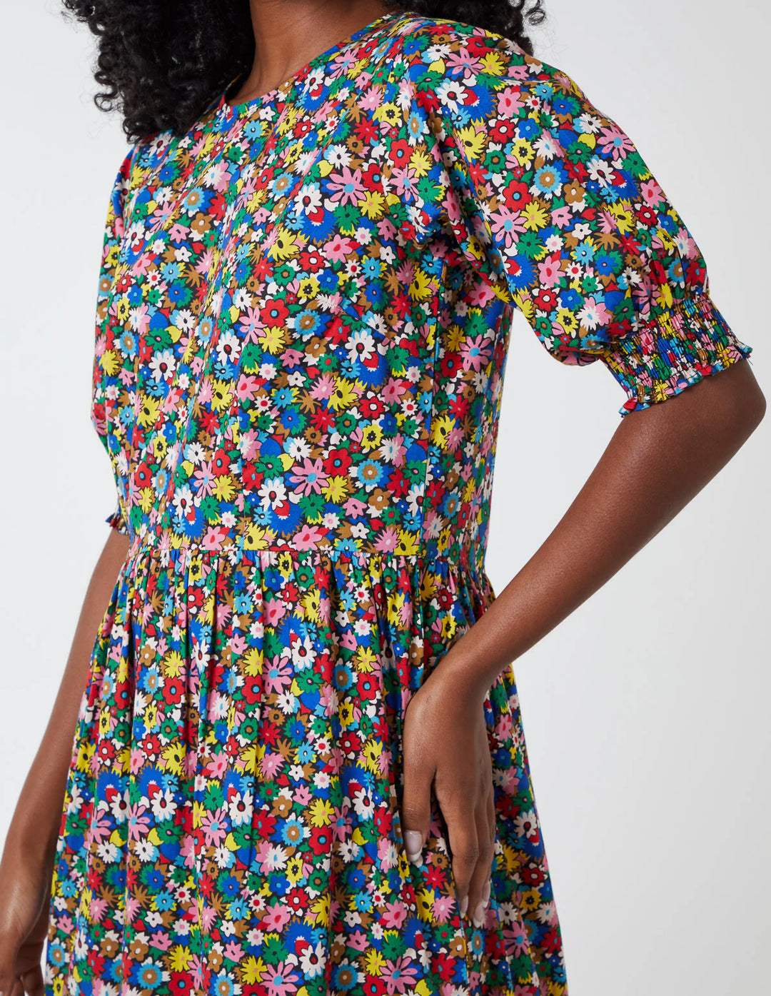 Crew Neck Short Sleeve Floral Maxi Dress