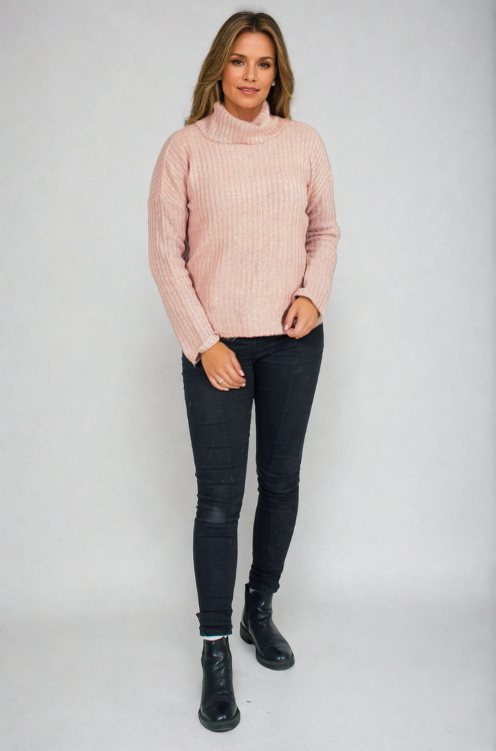 Cowl Roll Neck Ribbed Jumper