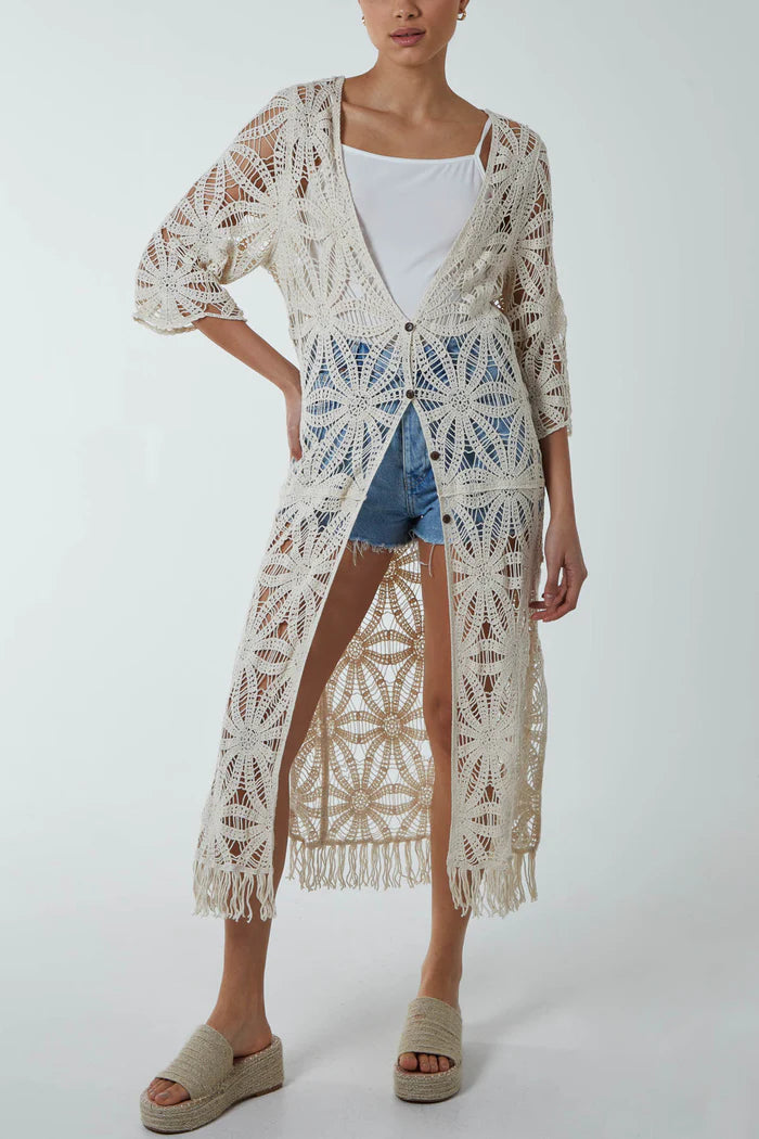 Longline Crochet Tassel Cardigan