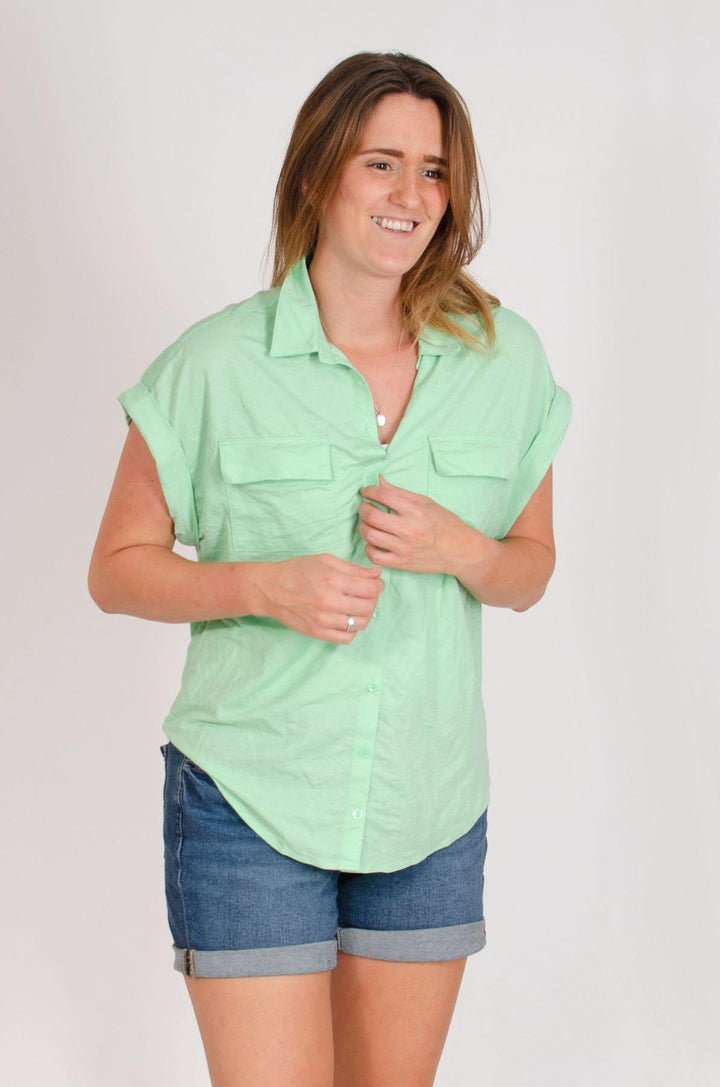 Short Roll Sleeve Pocket Top