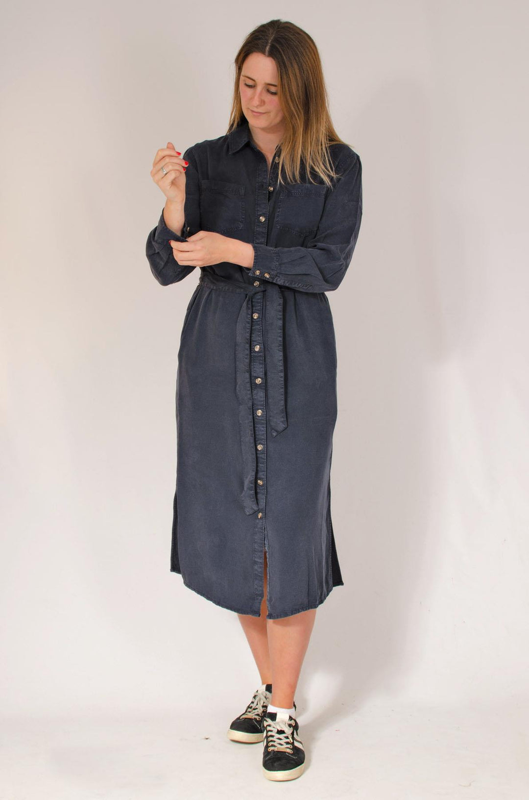 Midi Shirt Dress with Tie Waist