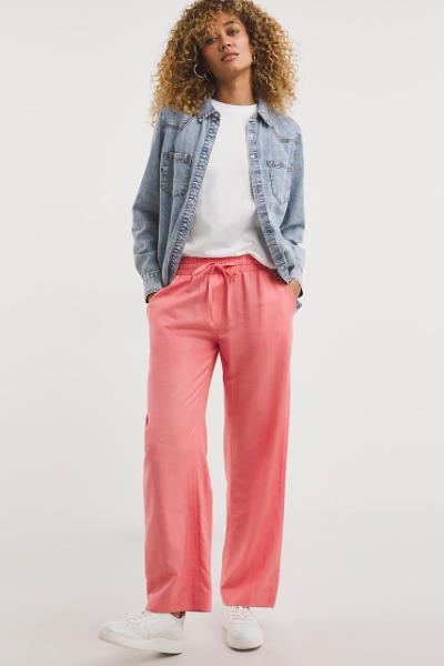 Coral Linen Blend Wide Leg Trousers