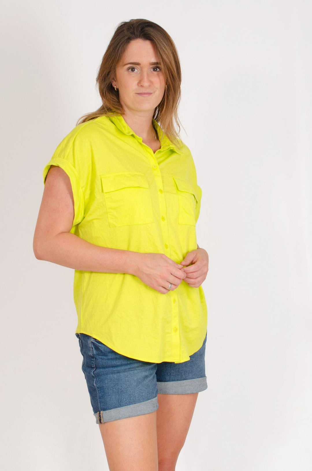 Short Roll Sleeve Pocket Top