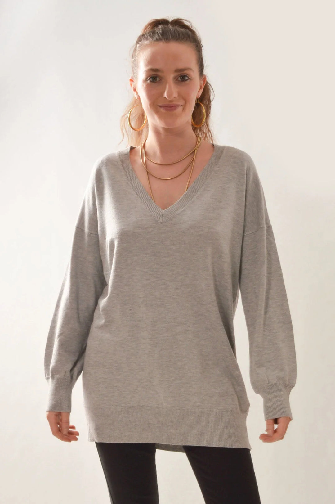 Apricot Long V Neck Fine Knit Jumper Grey / 8