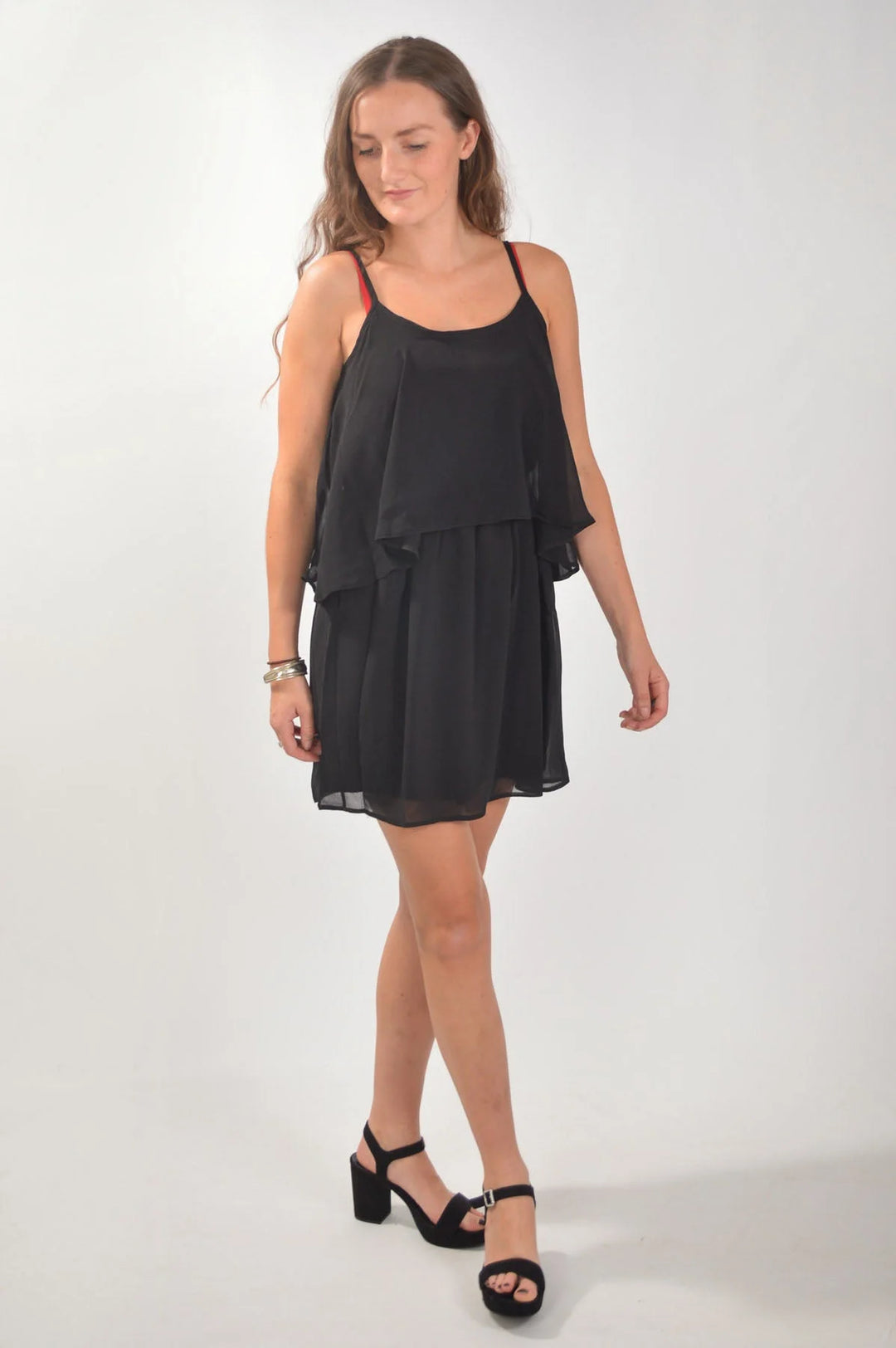 Black layered chiffon dress best sale