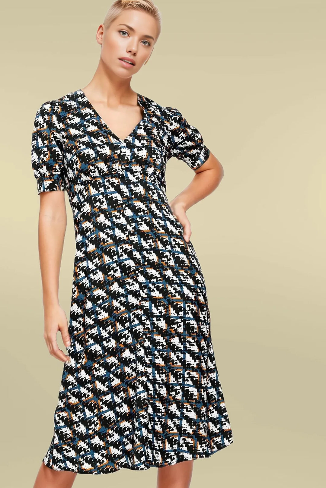 M&S Autograph Geo Print Midi Dress Navy Mix / 8