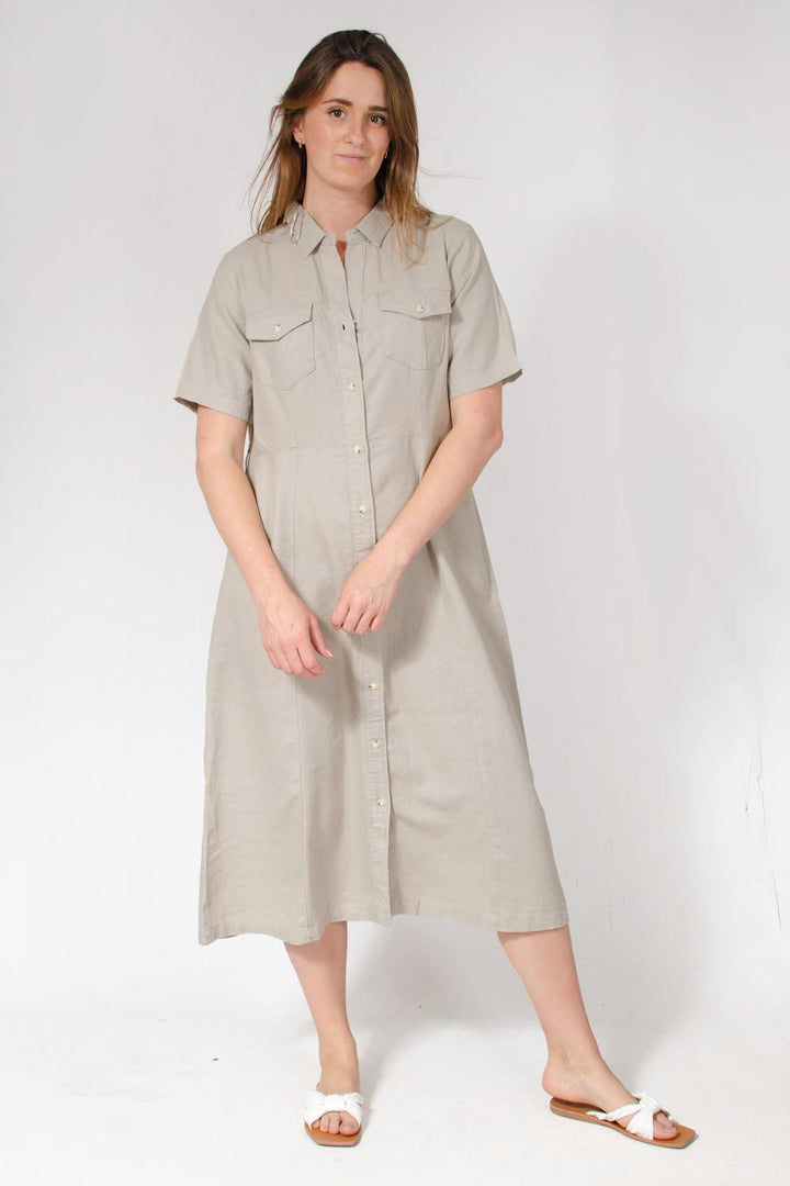 Linen Blend Button Down Dress