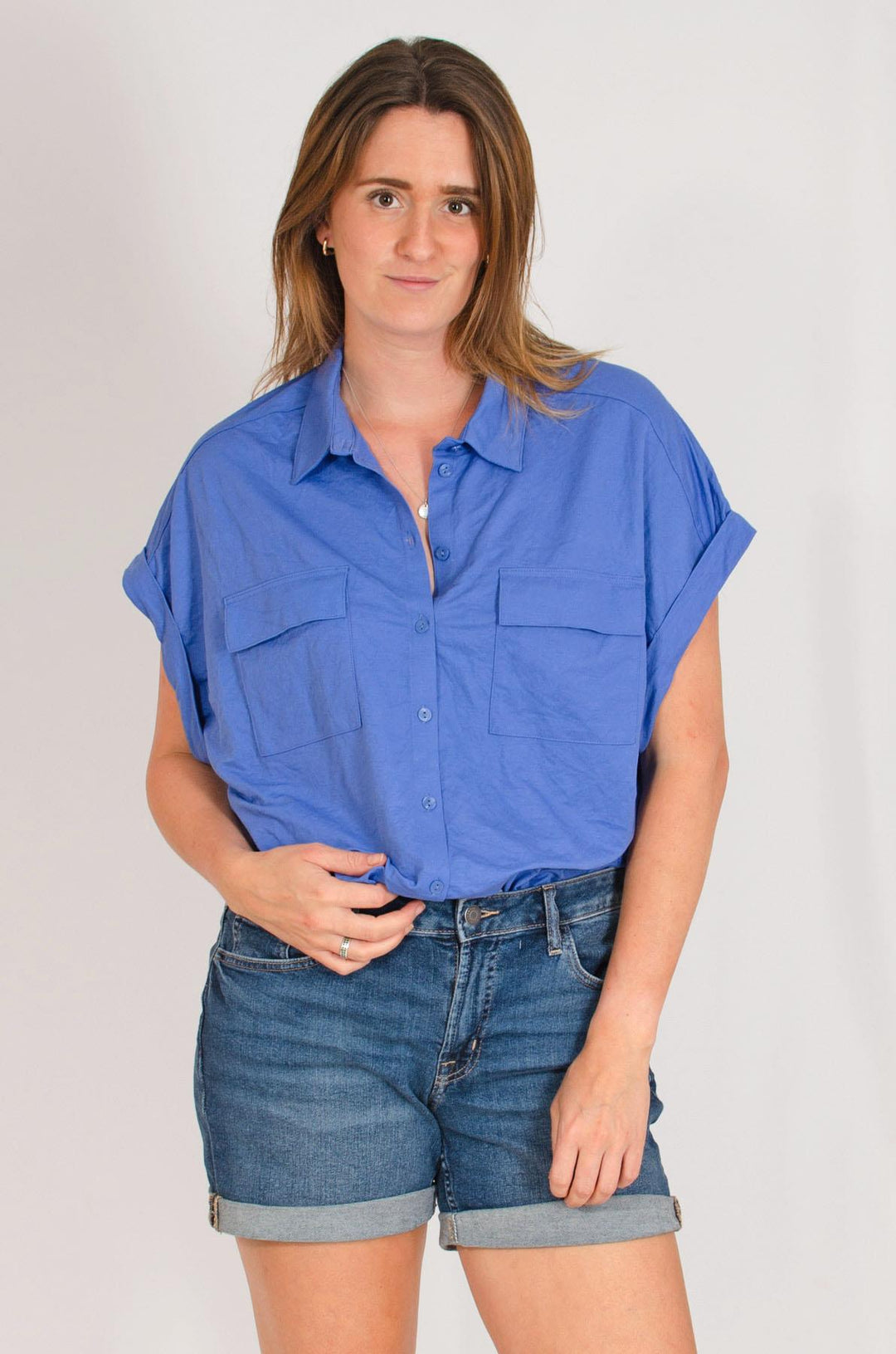 Short Roll Sleeve Pocket Top