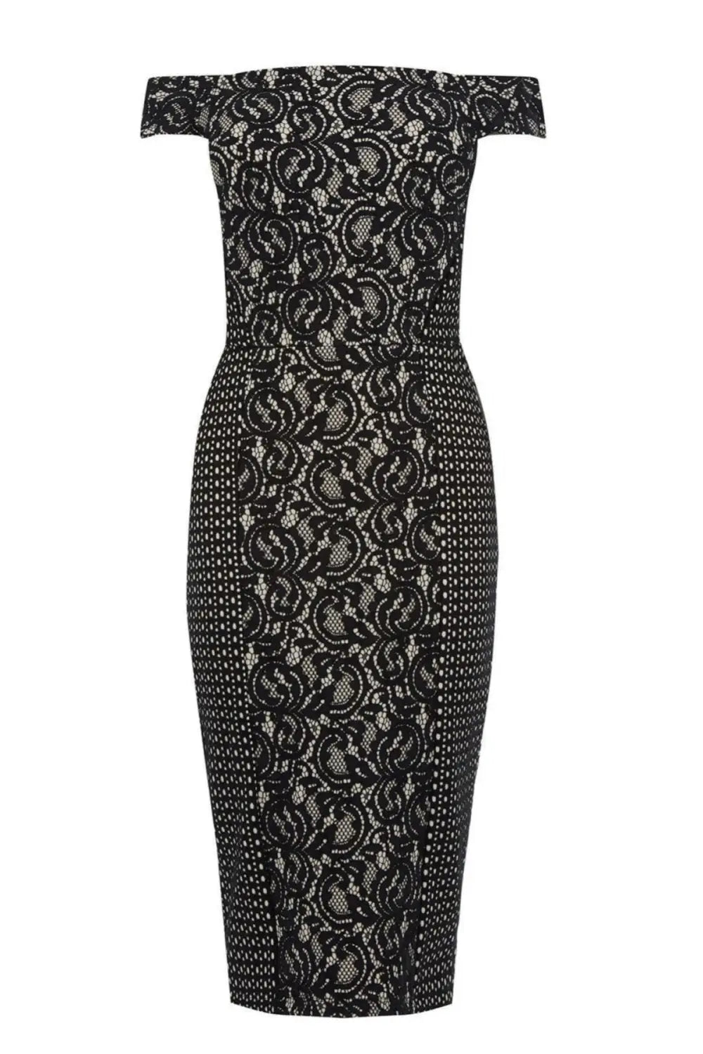 Warehouse Bardot Lace Pencil Dress