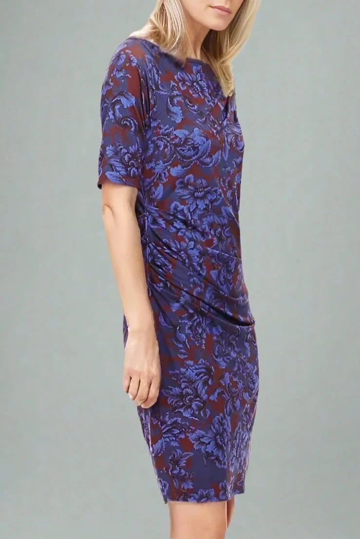 M&S Baroque Wrap Dress Blue/Burgundy / 6