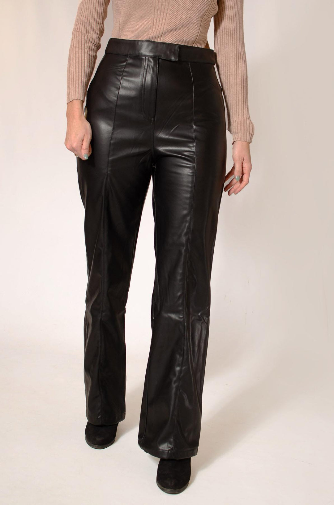 Leather Look Wide Leg Trousers