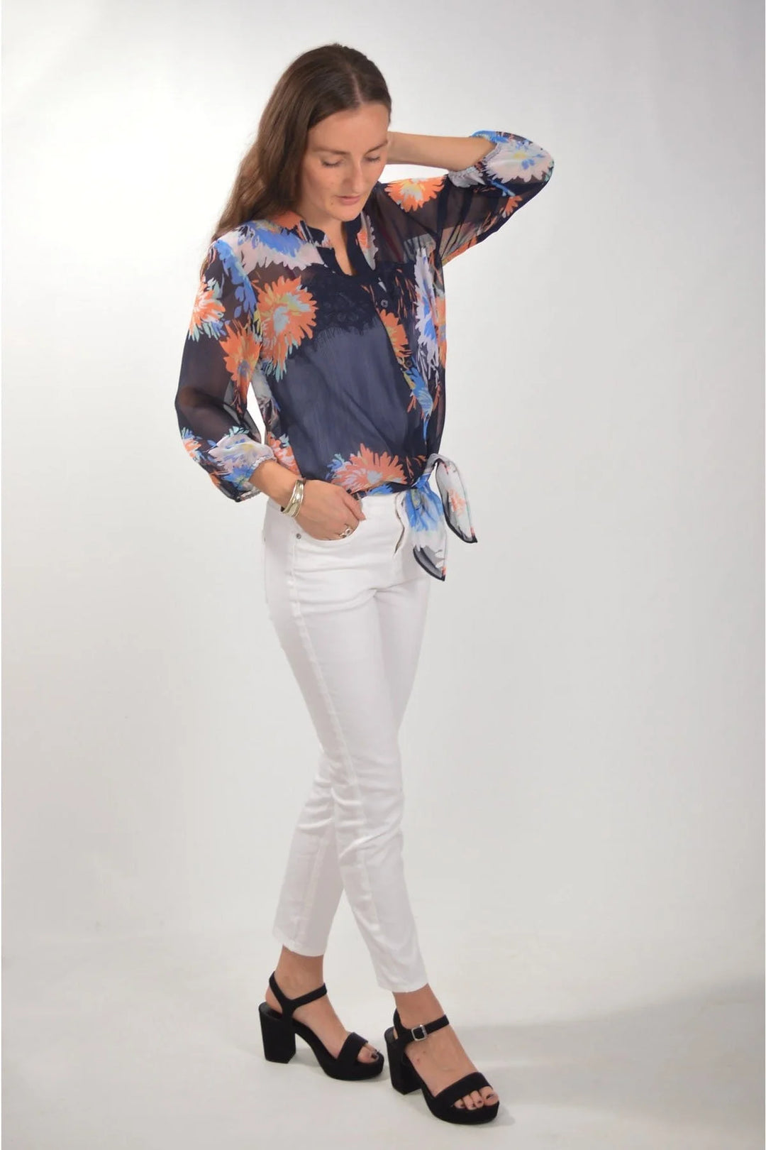 Beales Floral Chiffon Tie Front Blouse