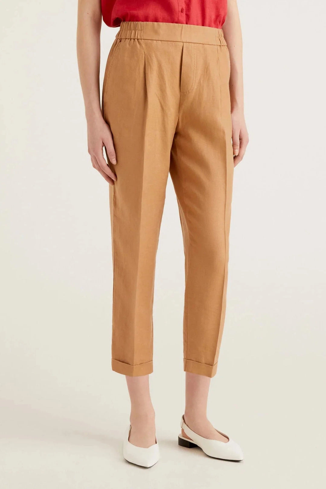 Benetton Linen Crop Trousers Sand / XS