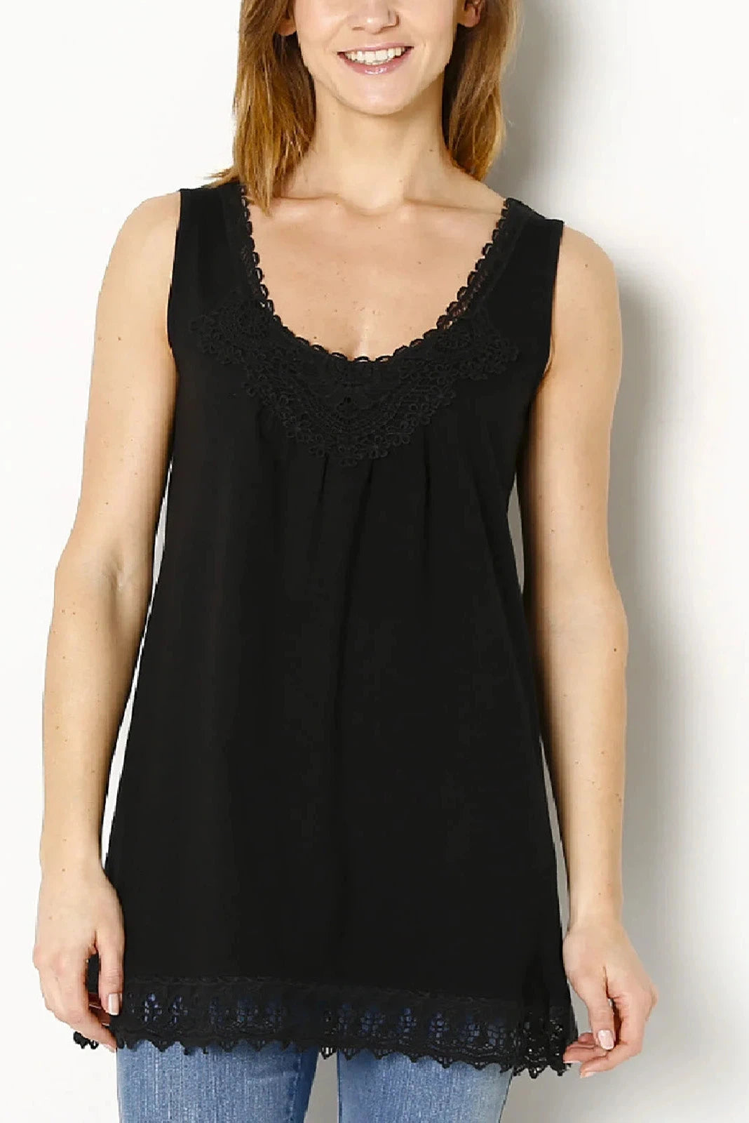 Blancheport Lace Trim Sleeveless Top Black / 12|14