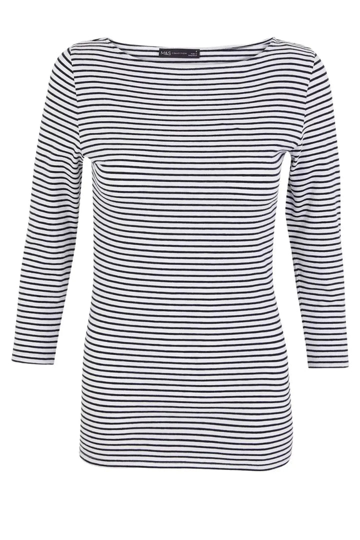 M&S Boat Neck Striped Longline Jersey Top