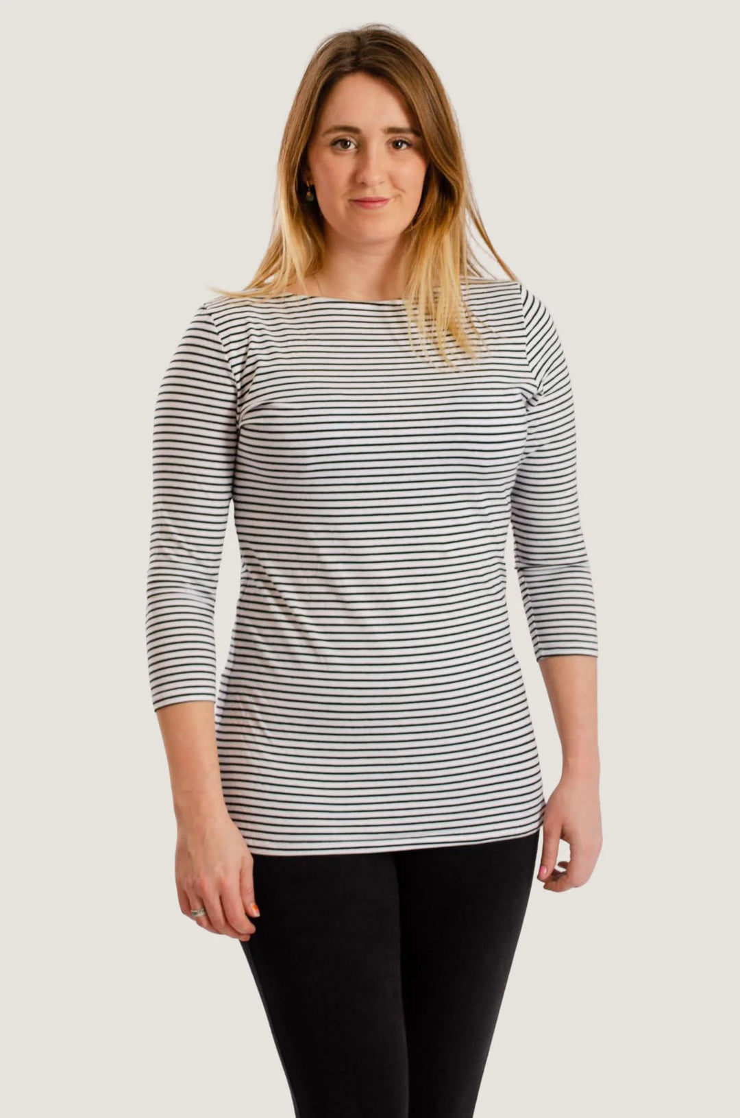 M&S Boat Neck Striped Longline Jersey Top White/Black / 8