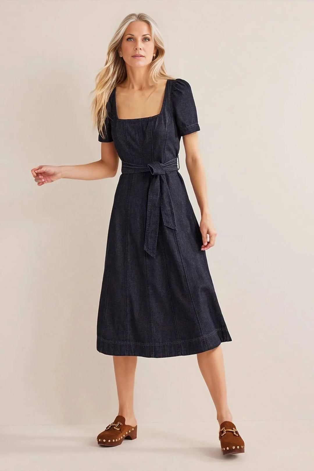 Boden Denim Square Neck Summer Dress Indigo / 8 / Petite